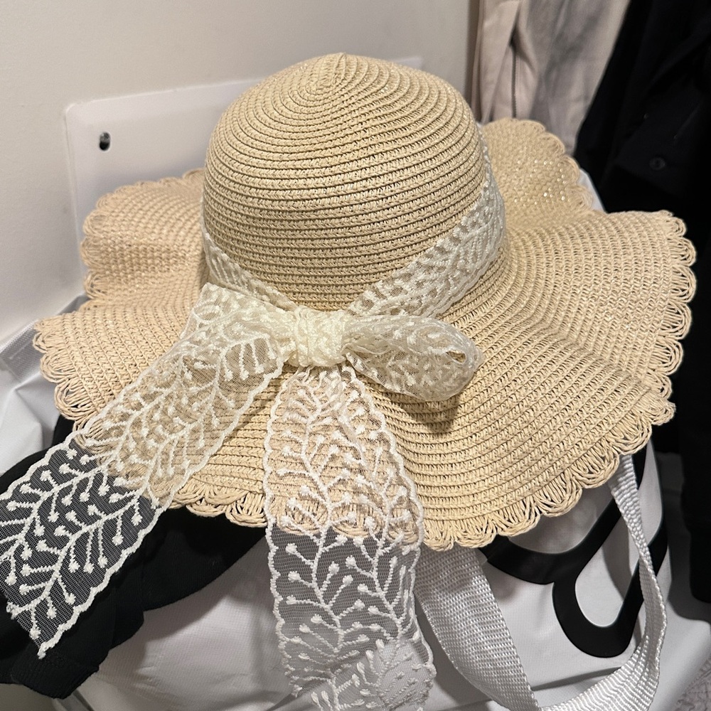 Chic Tan Sun Hat with Lace Detail